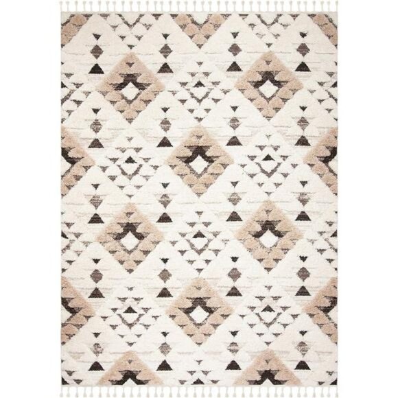 Moroccan Tassel Shag Collection Area Rug - 8' x 10', Ivory & Brown - Picture 2 of 7